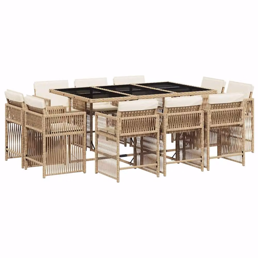Berkfield Home 11 Piece Garden Dining Set with Beige Poly Rattan Cushions – 2