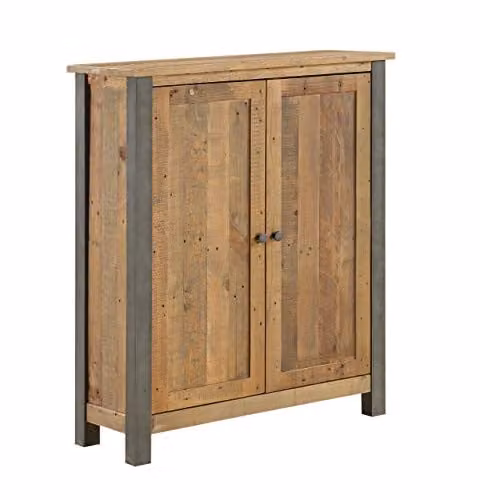 baumhaus Urban Elegance Reclaimed Small Shoe Storage Cupboard in Brown with Solid Wood and Steel Frame, W/D/H: 87 x 33 x 105 cm – 1
