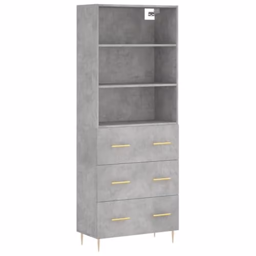 vidaXL Modern Wall Mounted Highboard in Grey with Internal Shelves, W/D/H: 69.5 x 34 x 180 cm