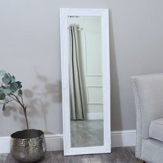 Melody Maison Ornate White Tall Wall or Leaner Mirror, W: 47 cm, H: 142 cm