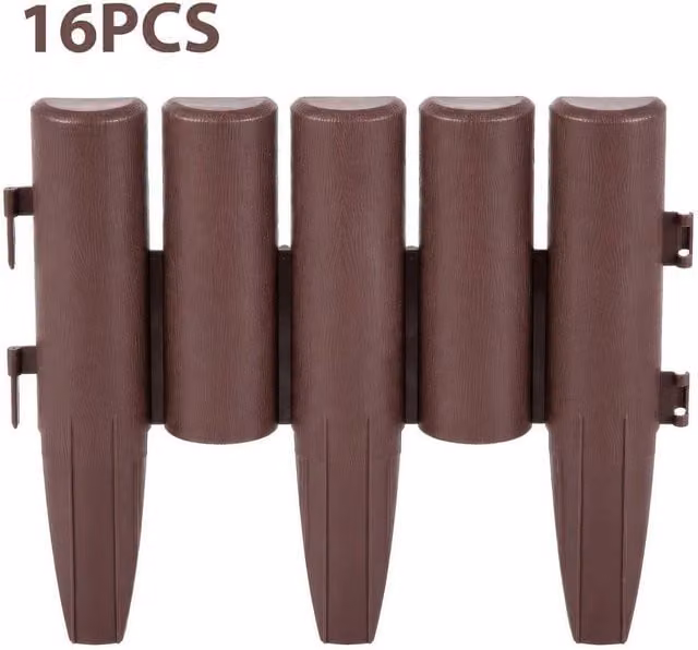 EONLION 16-Piece Brown Plastic Palisade Garden Edging Border