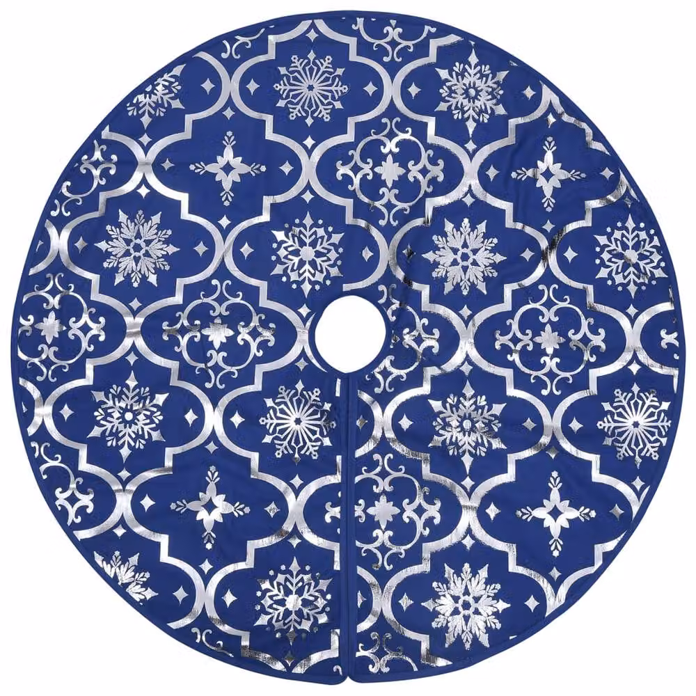 Berkfield Home Luxury Christmas Tree Skirt with Sock in Blue, Diameter: 150 cm – 3