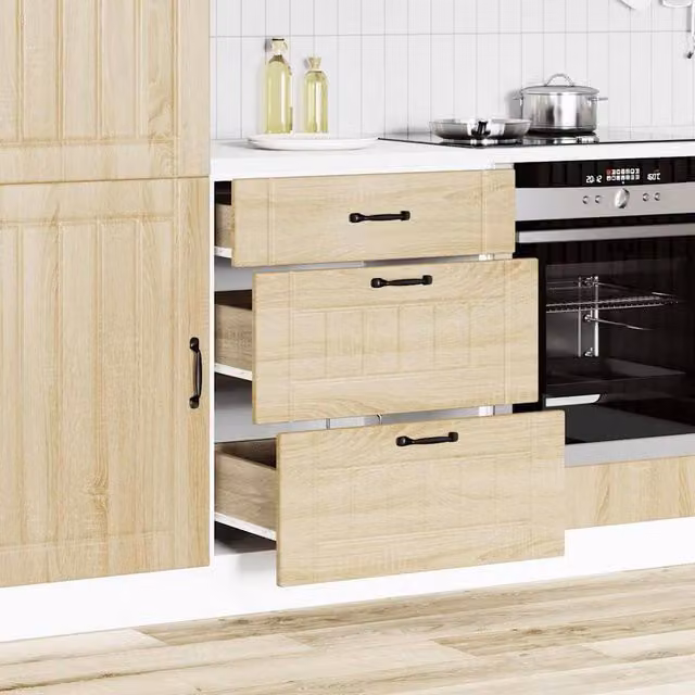 Berkfield Home Lucca Kitchen Base Cabinet in Sonoma Oak, Tan, W/D/H: 81.5 x 60 x 46 cm