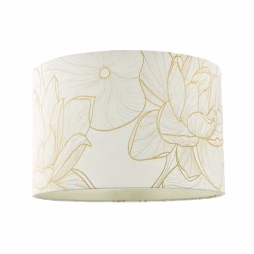 Happy Homewares Cream Linen Cylinder Lampshade with Gold Foil Flowers, W/D/H: 20 x 20 x 30 cm – 1