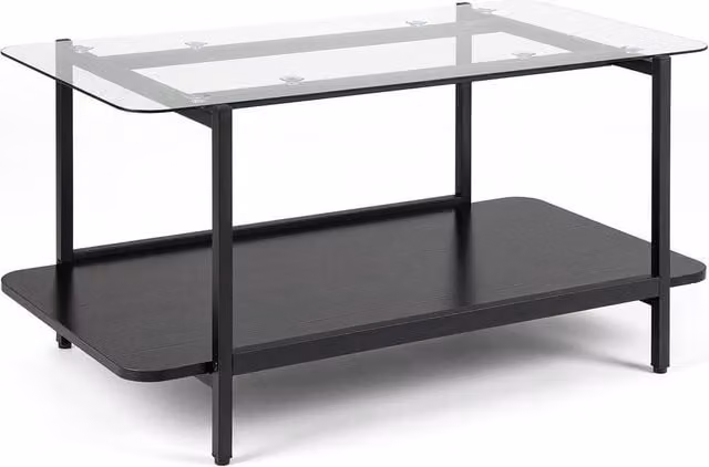 Costway Modern 2-Tier Rectangular Coffee Table with Black Tempered Glass and Metal Frame