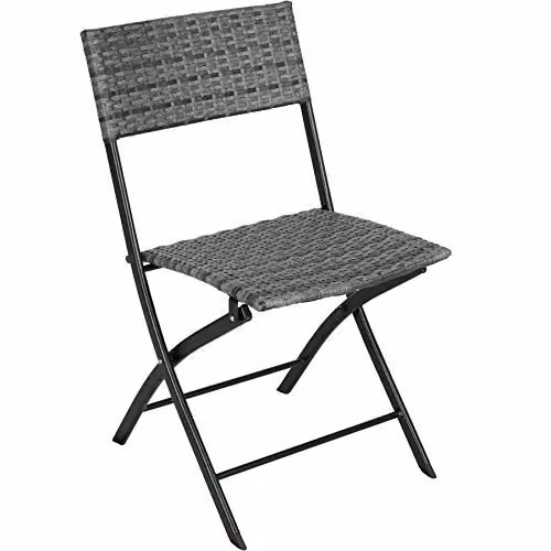 tectake 3 Piece Bistro Set with Foldable Poly Rattan Chairs and Square Table in Grey – 4