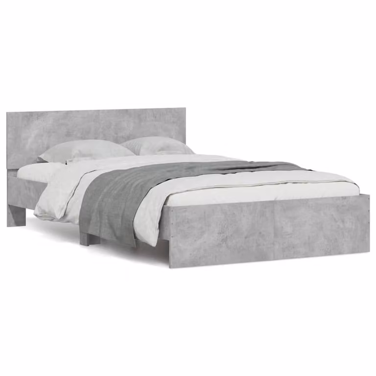 Berkfield Home Durable Bed Frame with Headboard and LED in Concrete Grey, W/D/H: 120 x 200 x 70 cm