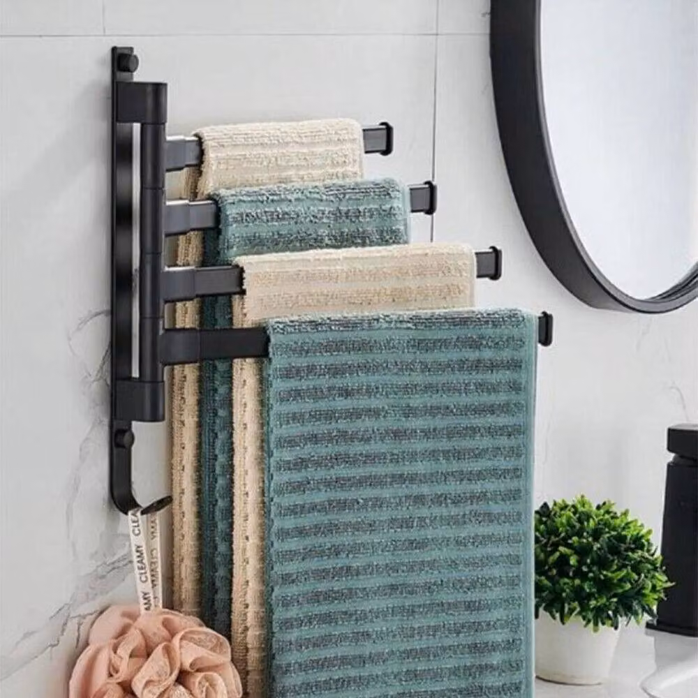KORVIXA 4-Bar Folding Wall Mounted Bathroom Hand Towel Rack in Black – 3