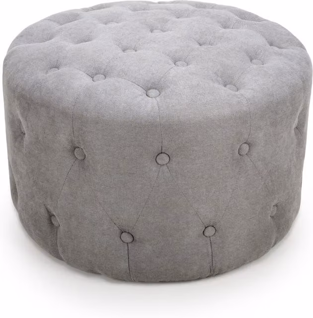 Shankar Cylindrical Upholstered Fabric Pouffe in Grey and Black