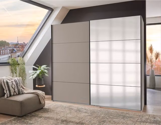 Alast 2 Door Sliding Wardrobe in Grey and White, W/H: 225 x 135 cm