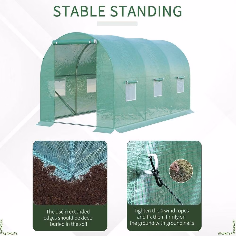 STILVORA Green Walk-in In-ground Greenhouse with Roller Door, Mesh Windows and Galvanised Steel Frame, W/D/H: 395 x 195 x 190 cm – 4