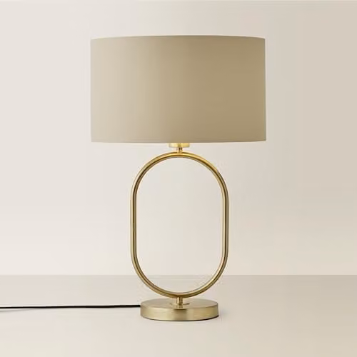 ValueLights Antonia Oval Table Lamp in Beige with Gold Metallic Inner Drum Shade