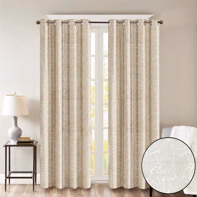 Roseley Beige Floral Opaque Eyelet Fabric Panel Curtains, Width: 54 cm
