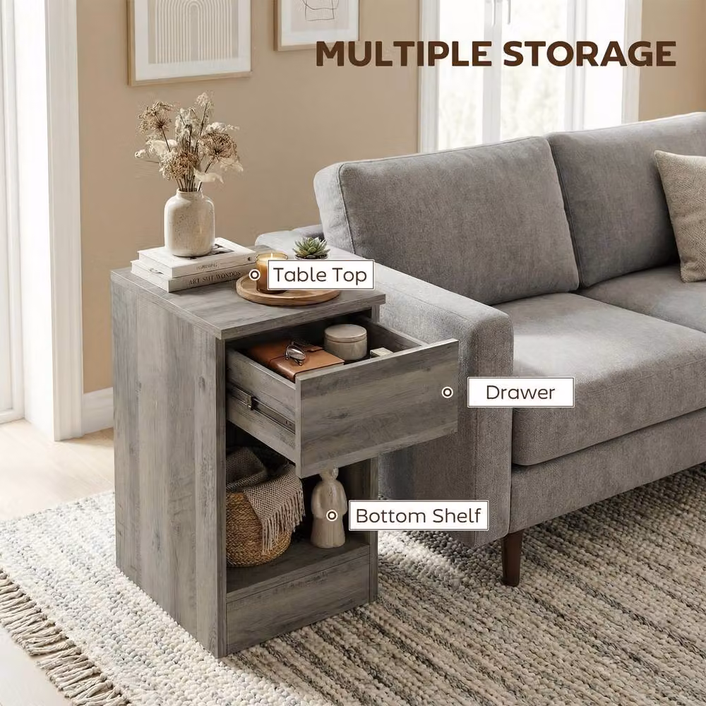 HOMCOM Set of 2 Modern Grey Bedside Tables for your Bedroom or Living Room – 4