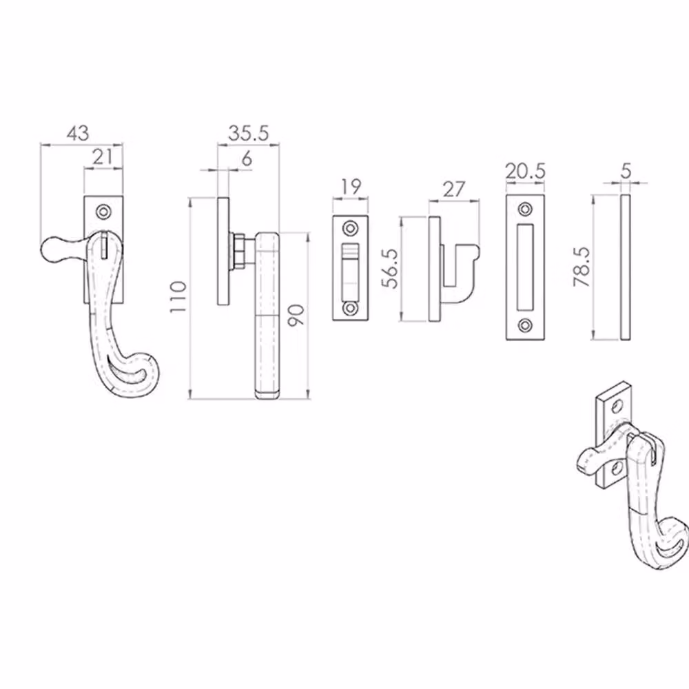 Loops Chunky Handled Antique Window Casement Fastener in Powder Coated Black Finish – 2