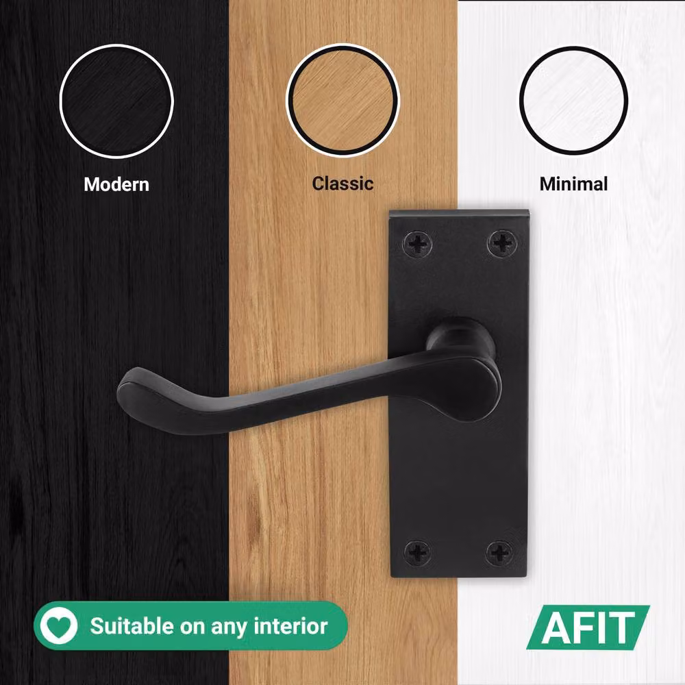 AFIT Black Scroll Victorian Internal Door Handle and Latch Set with Backplate, 4 Pairs, Matt Black – 5