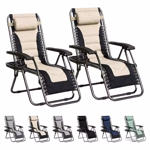 MCC Direct Set of 2 Zero Gravity Reclining Sun Lounger Chairs in Black and Beige