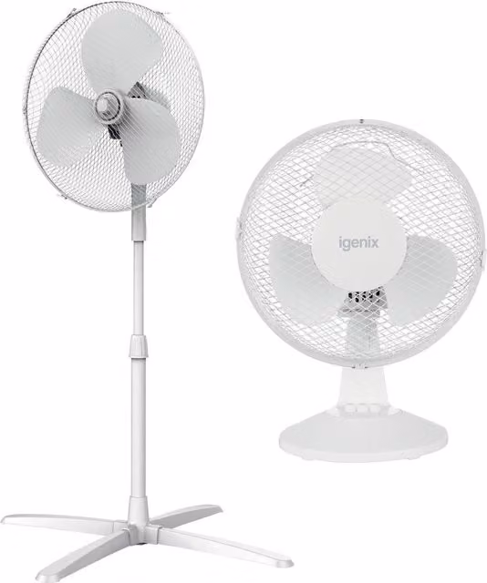 Igenix White Desk Fan 9 Inch and Pedestal Fan 16 Inch with Oscillation