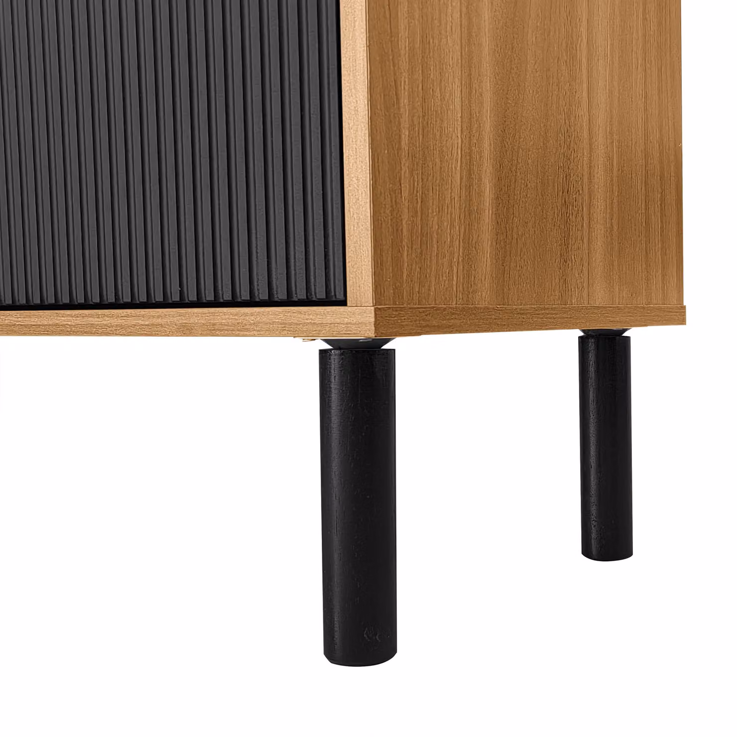 Aosom UK Elegant Striped TV Cabinet with 4 Doors and Wooden Legs in Black and Natural, W: 170 cm, D: 38 cm, H: 47 cm – 5