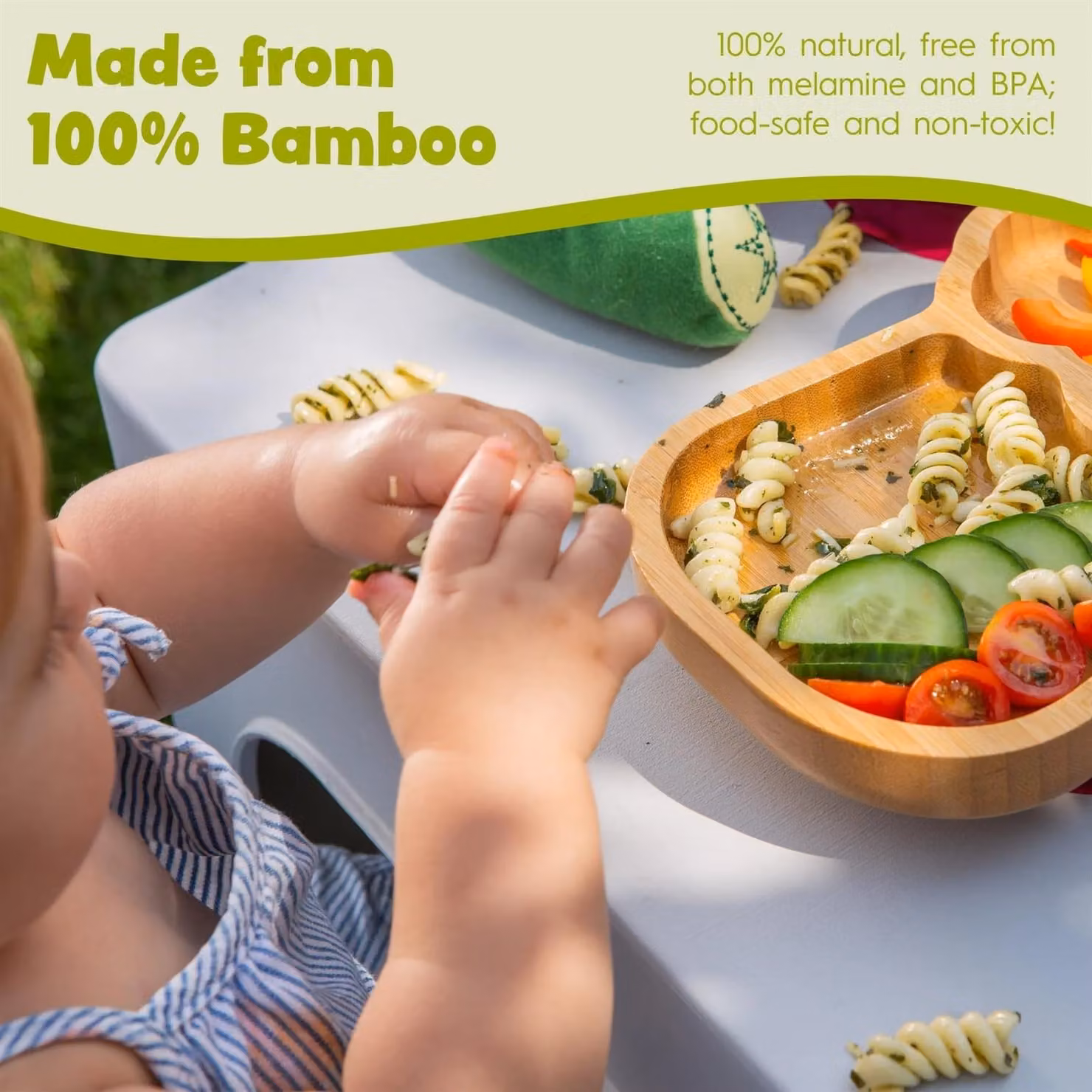 Tiny Dining 3pc Llama Bamboo and Silicone Suction Divided Toddler Feeding Set in Red – 3