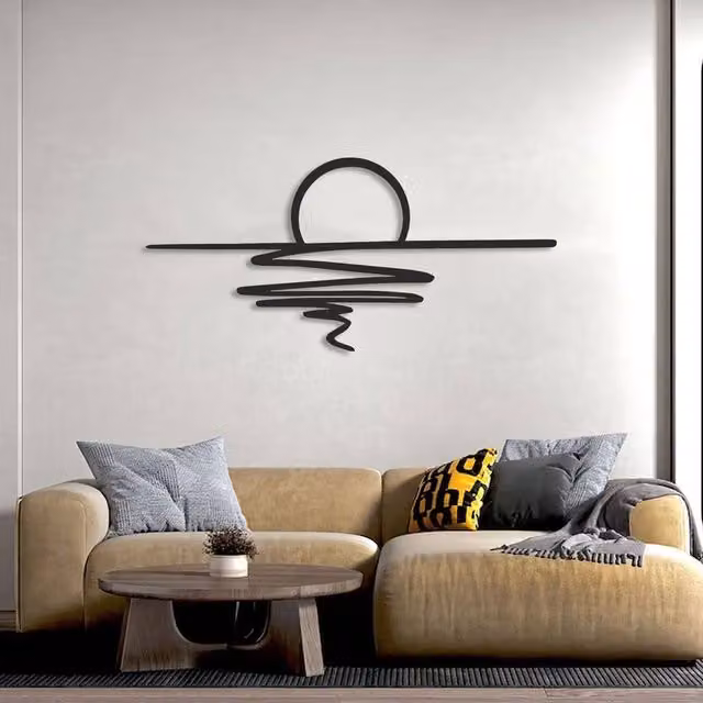 Decortie Sunset Reflection Metal Wall Art, Black Abstract Landscape, W: 120 cm, H: 56 cm – 1