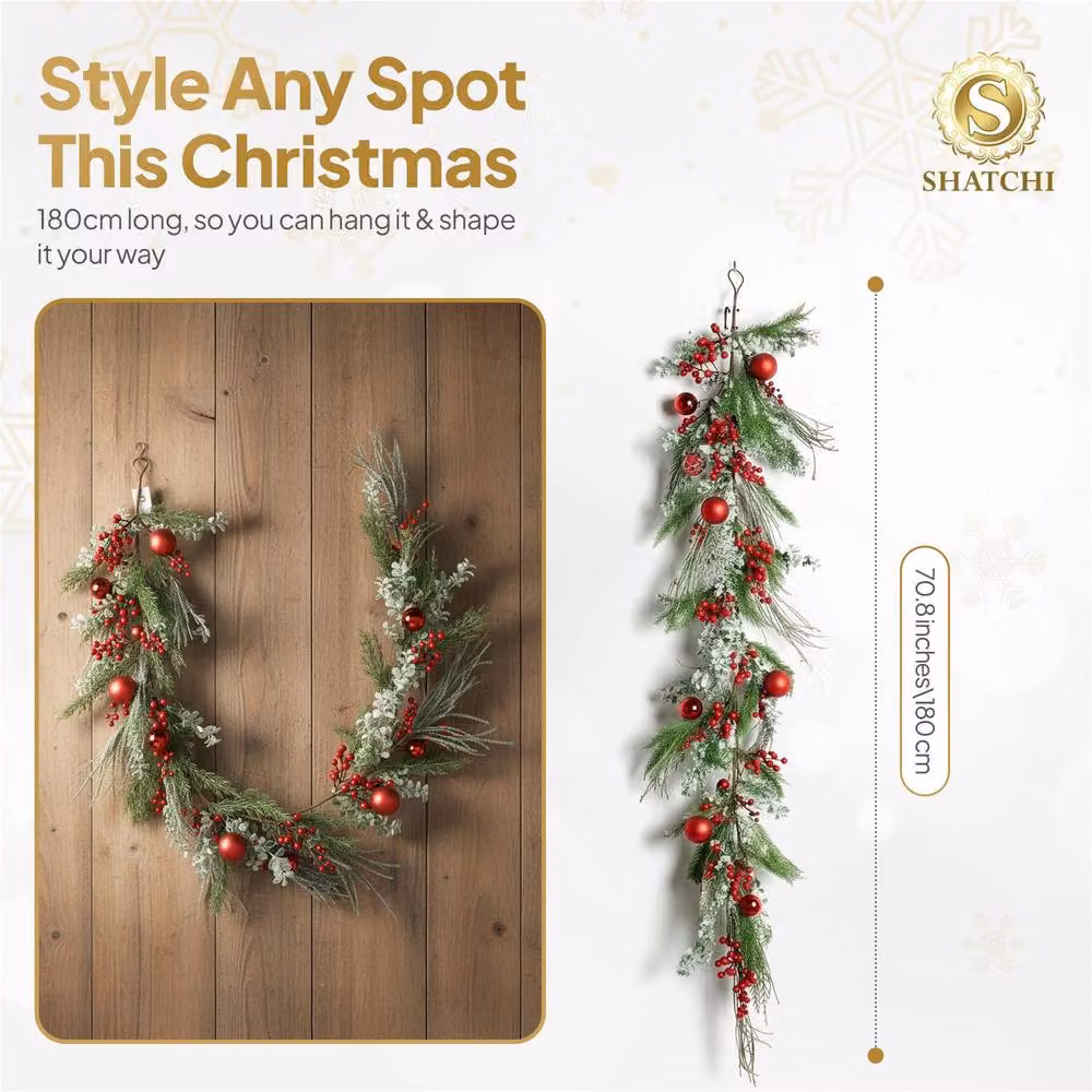 Shatchi Green Cypress Pine Christmas Garland with Real-Touch PE Foliage – 4