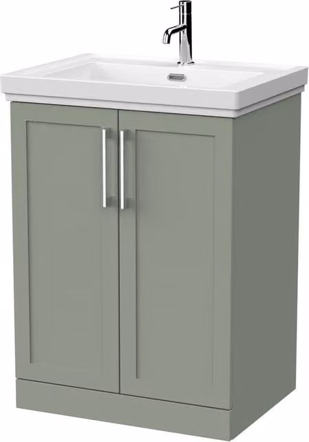 Balterley Stonnall 2 Door Freestanding Vanity Unit and 1TH Fireclay Basin, Reed Green, Width: 60 cm