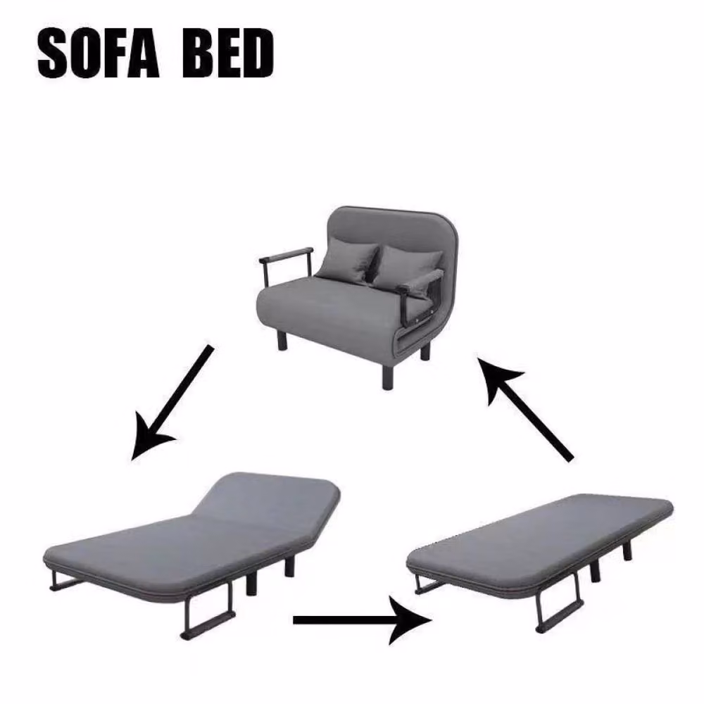 KORVIXA Grey Foldable Double Sofa Bed with Removable Fabric Covers, W/D/H: 200 x 100 x 82 cm – 4