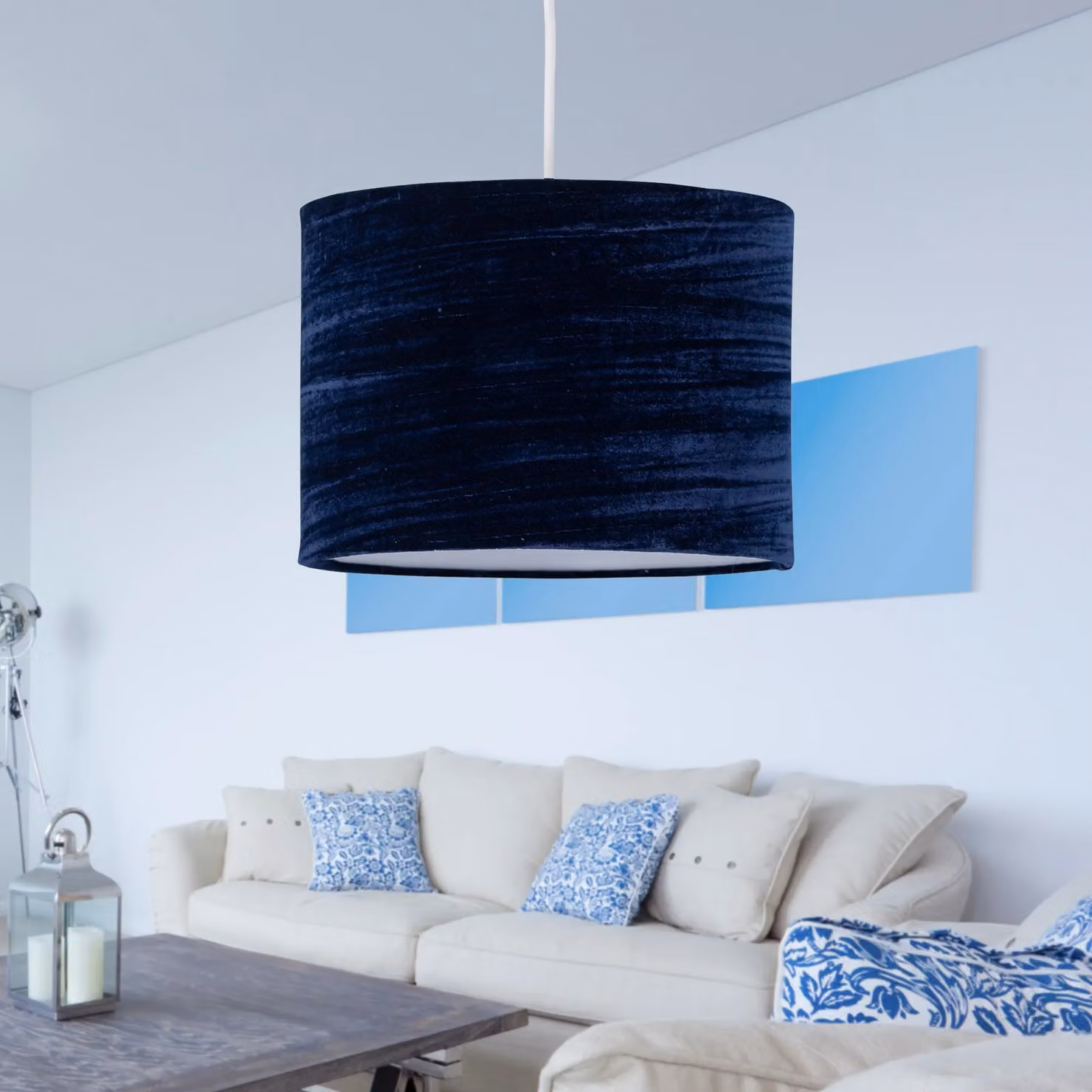 First Choice Lighting Blue Round Fabric Pendant Lightshade, Diameter: 25 cm – 4