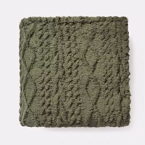 OHS Reversible Sherpa Fleece Throw Blanket with Cable Knit Design, Green, W/D/H: 130 x 160 cm – 3
