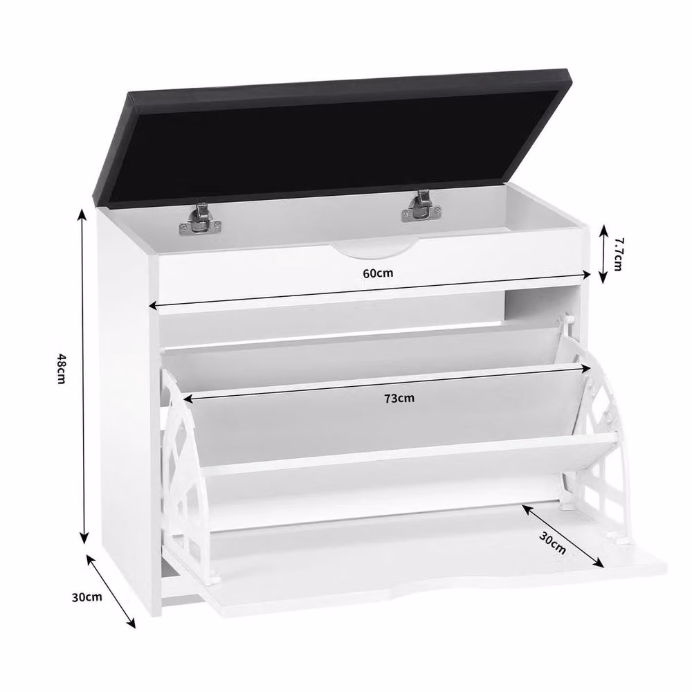 VOGREX Wooden Shoe Storage Bench with Synthetic Leather Cushion Cover in White – 2