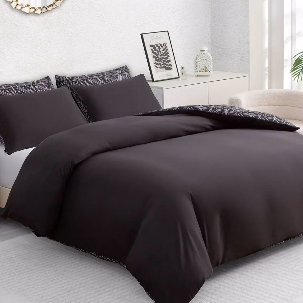 Pamposh Reversible Brushed Microfibre Duvet Cover Set with Pillowcases, Black, W/D/H: 180 x 200 cm – 1