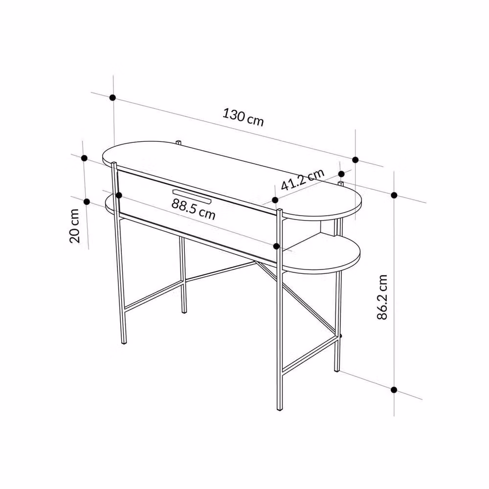 FORGEVIO Modern White Metal Console Table with 1 Drawer, 2 Shelves and X-Frame Design – 2