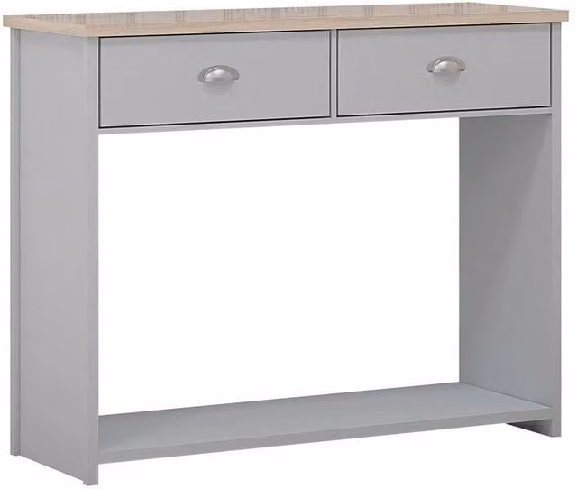 Havendro Matt Grey Console Table with Oak Effect Top, 2 Drawers and Bottom Shelf, H 97.0 cm x W 76.0 cm – 1