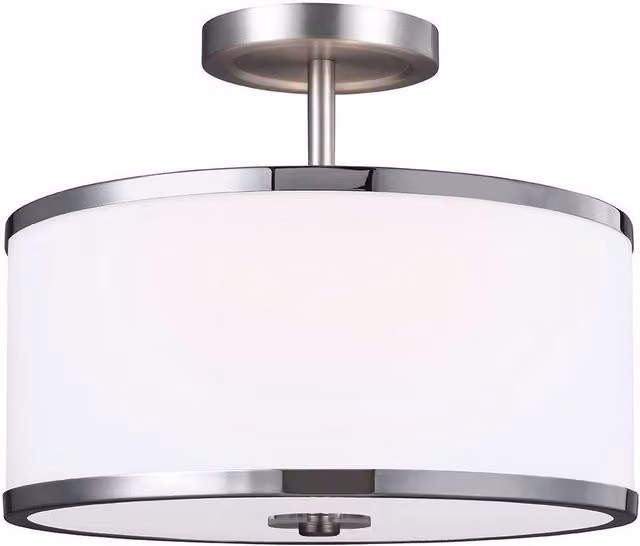 Elstead Prospect Park 2 Light Semi Flush Ceiling Light in Chrome and Grey with Glass Shades and E27 Base
