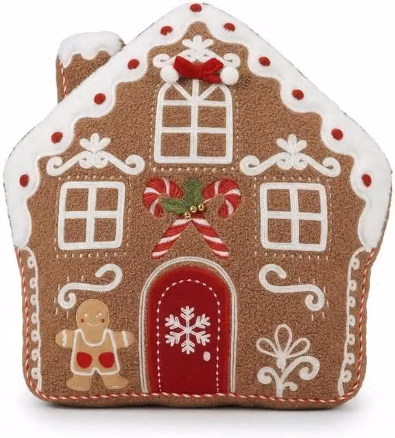 Luxury Living Christmas Gingerbread House Cushion with Plump Hollow Fibre Pad in Soft Brown Fleece – 1