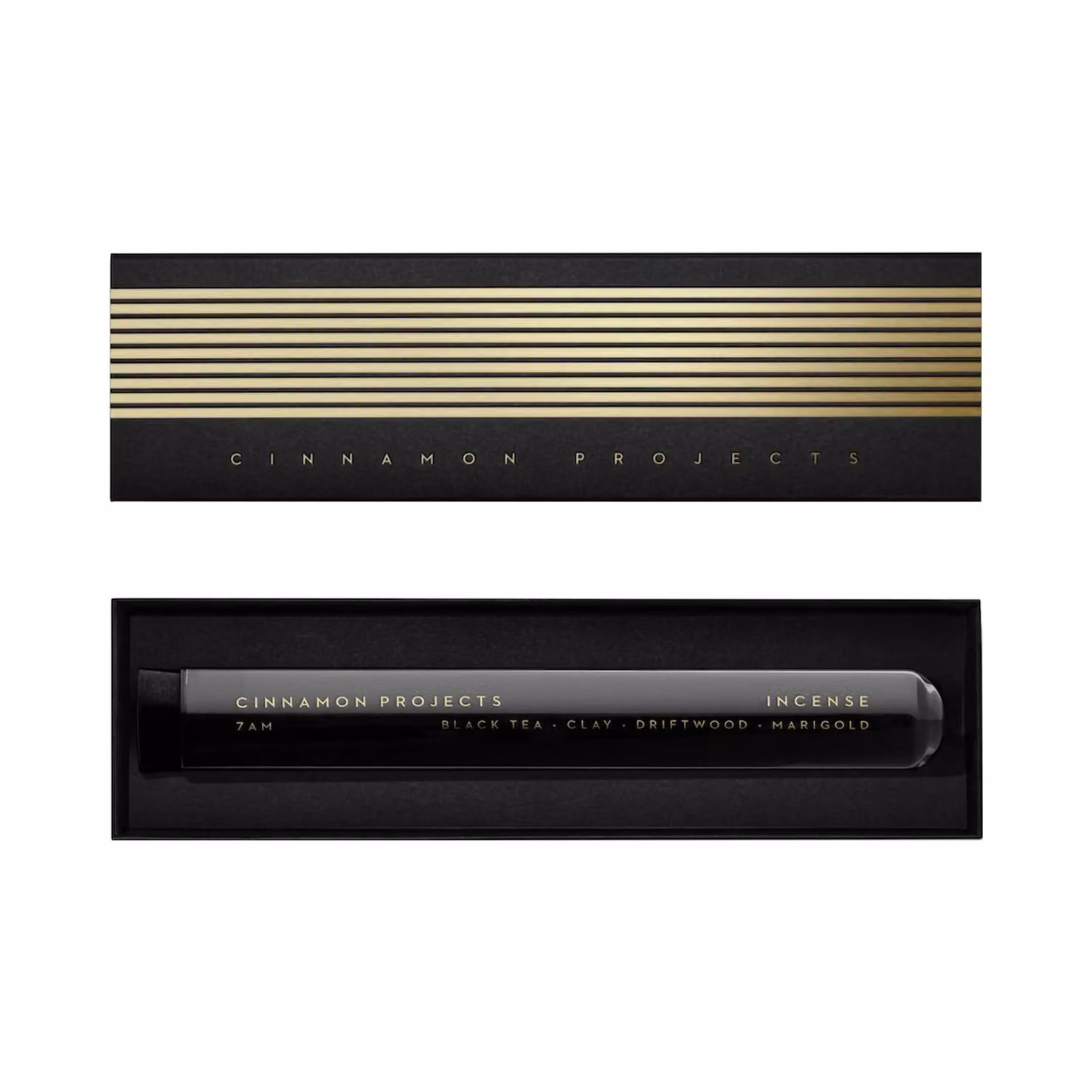 Cinnamon Projects 7 AM Woody Incense Sticks in Black Glass Container