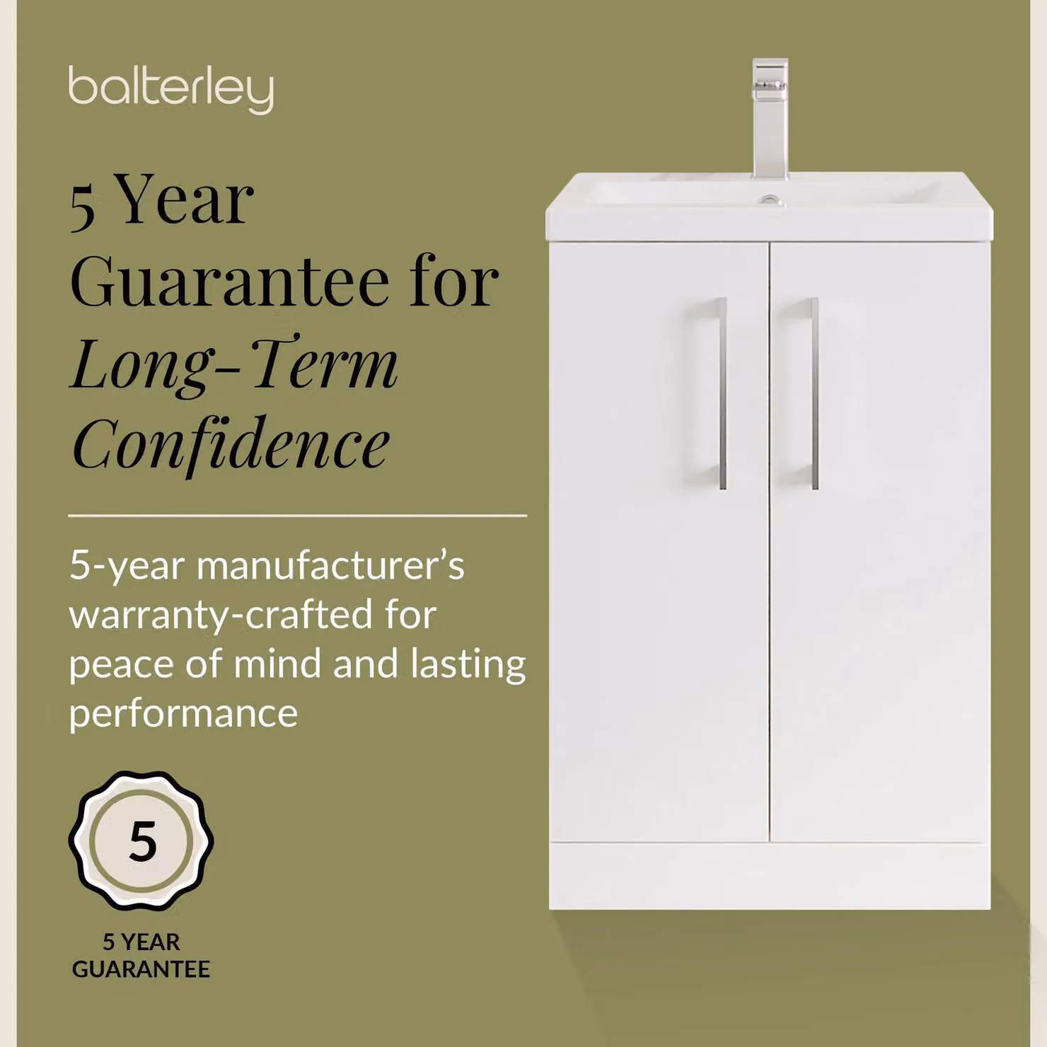 Balterley Gloss White Modern Freestanding Bathroom Vanity Basin Unit with Soft Close Hinged Doors, W: 60 cm, H: 84 cm – 2