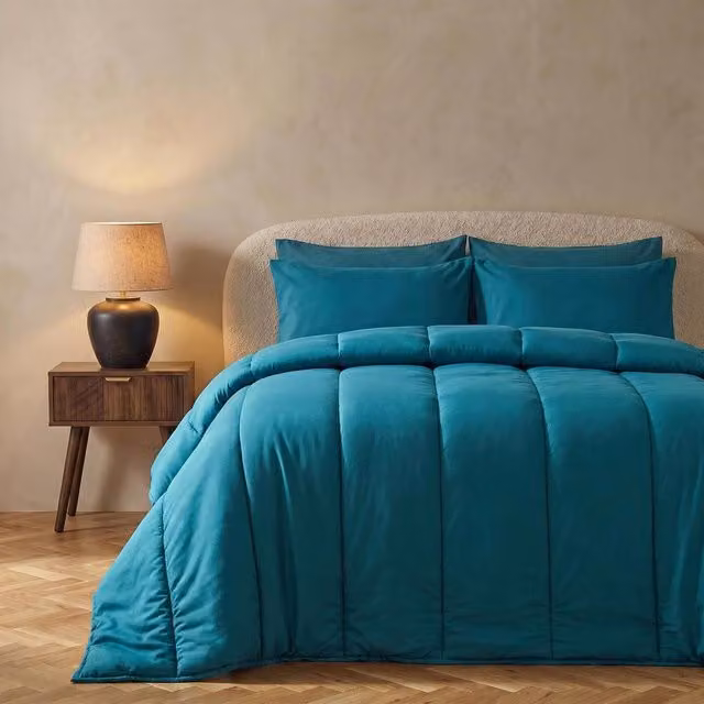 OHS 10.5 TOG Coverless Duvet and Pillowcase Bedding Set in Teal Blue, Double Size