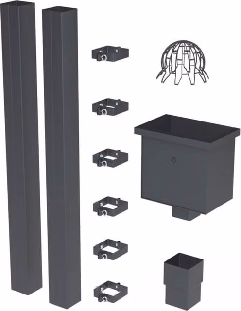 Galeco Square Galvanised Steel Hopper and Downpipe Kit in Grey, 80mm Diameter