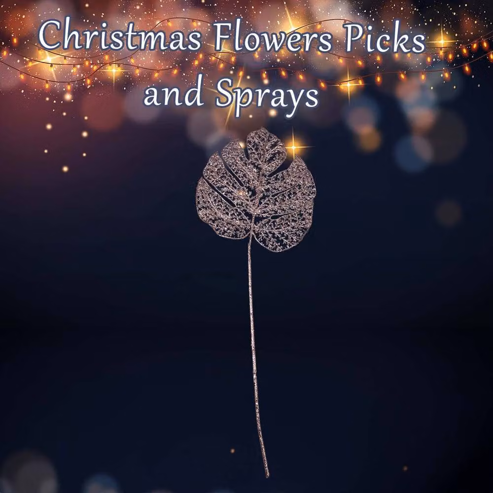 VFM e-Store Christmas Glitter Floral Stem Decoration in Gold and Multicolour, H 65 cm x W 22 cm – 2