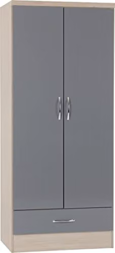Seconique Nevada 2 Door 1 Drawer Wardrobe in Grey Gloss and Oak – 1