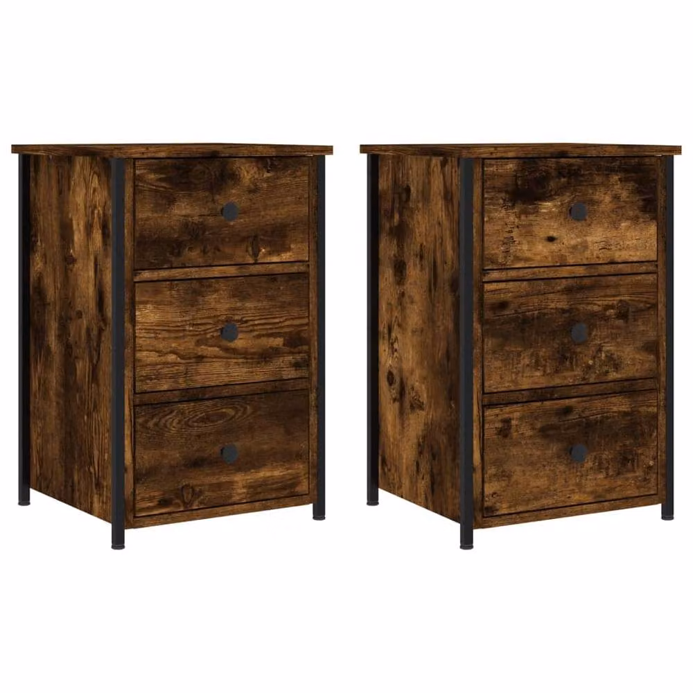 Berkfield Home Set of 2 Smoked Oak Bedside Cabinets in Brown, W/D/H: 40 x 36 x 60 cm – 2