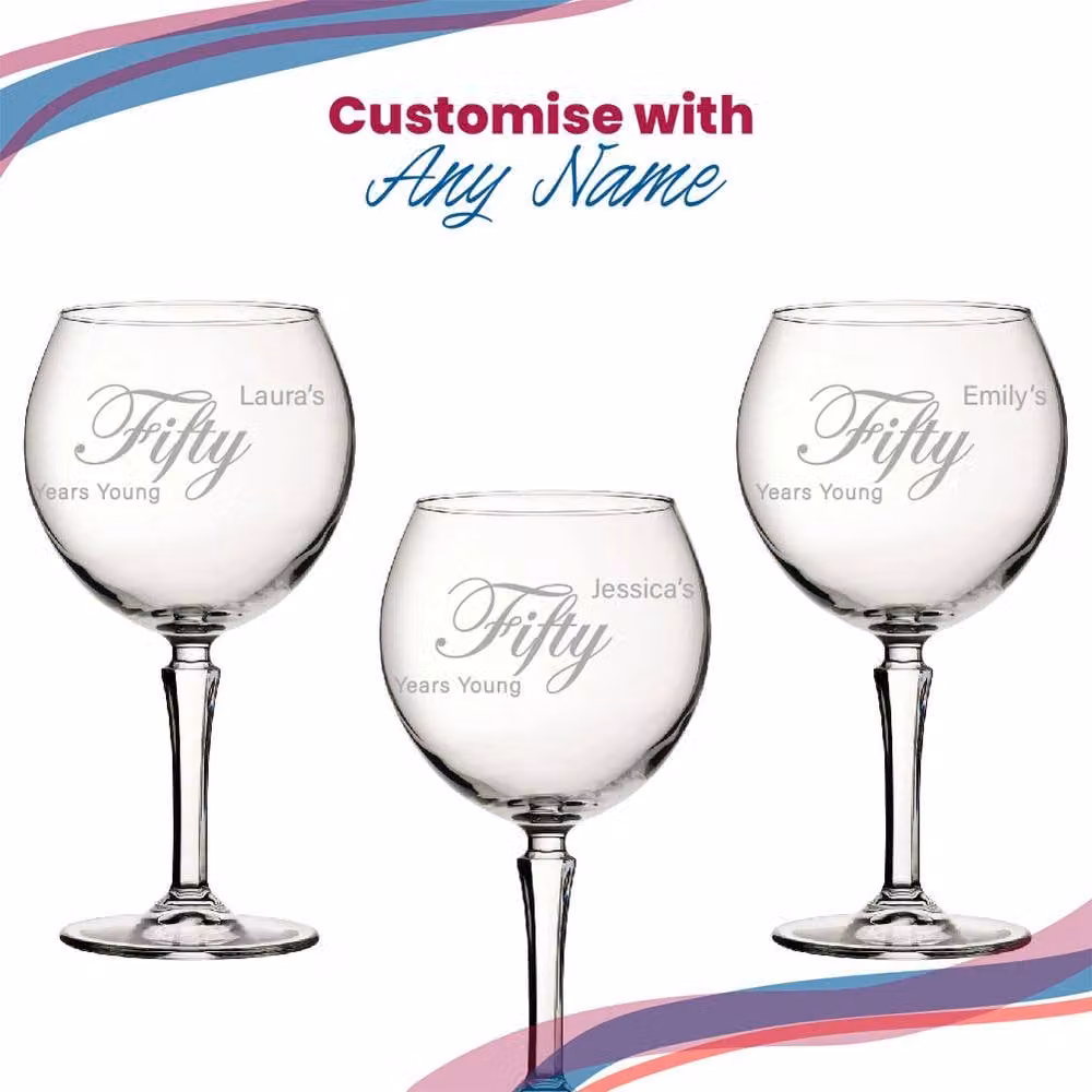 Uniqueful Personalised 50th Birthday Hudson Gin Cocktail Glass in Clear with Curly Font, 1000ml – 3