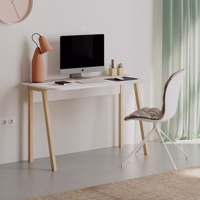 FWStyle Two Tone Freestanding Writing Desk in White and Grey