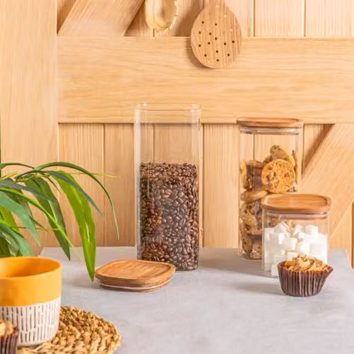 Argon Tableware 4 Pack Square Glass Storage Jars with Airtight Wooden Lids, 1.9 l, Transparent – 2