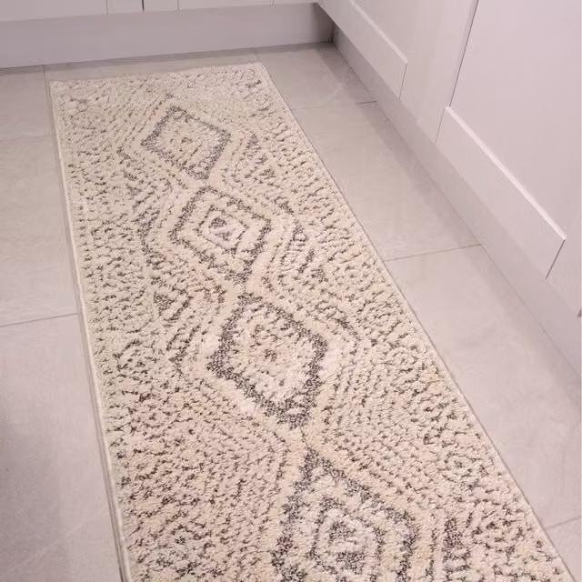 The Rug House Grey and White Geometric Scandinavian Hand Tufted Rectangular Area Rug W: 240 cm, D: 60 cm