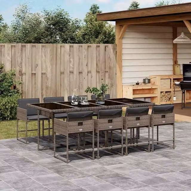 Berkfield Home Grey Poly Rattan 8-Seater Foldable Garden Dining Set