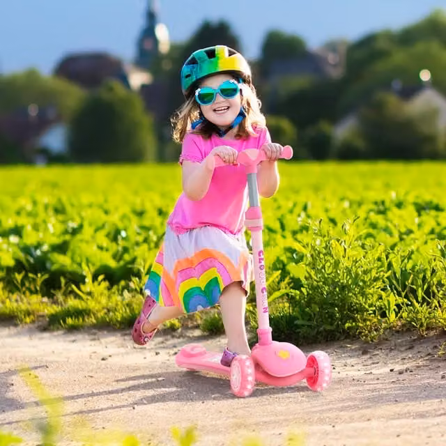 Costway Pink Folding Kids Kick Scooter with Height Adjustment, Light and Sound