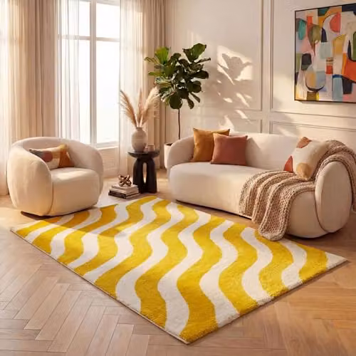 THE RUGS Joli Modern Striped Area Rug in Yellow and White, W/D/H: 150 x 80 x 2 cm – 2